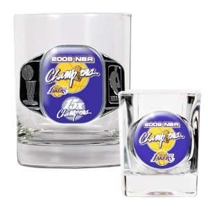   NBA 14oz Rocks Glass & 2oz Shot Glass Set 09 Finals Champ: Sports