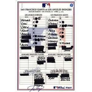  Giants vs. Dodgers 4 13 2005 Game Used Lineup Card Sports 