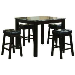  Coaster 5 Piece Dining Set, Faux Marble Table Top with 4 