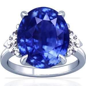  Platinum Oval Cut Blue Sapphire Three Stone Ring Jewelry