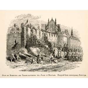  1877 Woodcut Duke Burgundy Troops Battering Walls Beauvais 