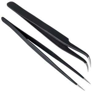  2 Non magnetic Antistatic Curved Straight Tips Tweezer 