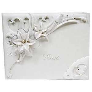  Resin White Flowered Guest Registry Sign in Book for 
