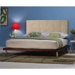   Queen Platform Bed W/ Poole Cream Microfiber Headboard: Furniture