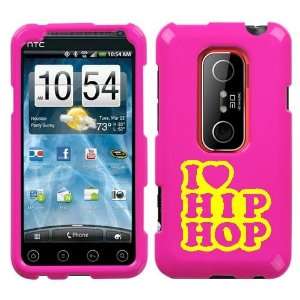  HTC EVO 3D YELLOW I LOVE HIP HOP ON A PINK HARD CASE COVER 