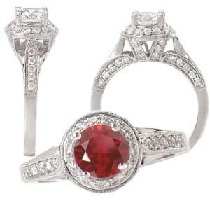 18k Chatham lab grown 6.5mm round ruby engagement ring with natural 