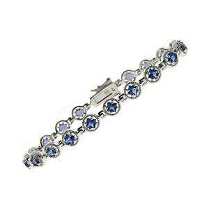  Sterling Silver Square in Circle Blue CZ Bracelet: Jewelry