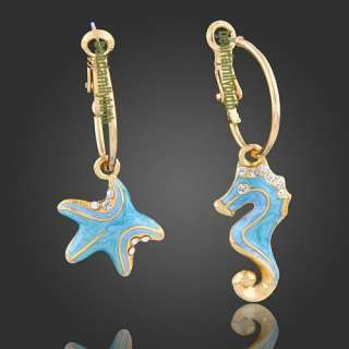   &seahorse Swarovski crystal 18k yellow Gold Gp earrings 153  
