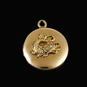 Antique 10K Solid Gold Double Sided Locket Dragon   