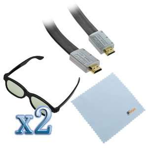  GTMax 35FT HDMI Flat Cable + 2X 3D Polarized Glasses for 