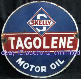 Old Vintage Vitreous Porcelain Enamel Sign   TAGOLENE MOTOR OIL 