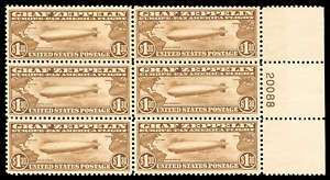 momen US Stamps #C14 Mint OG NH Plate Block of 6 XF  