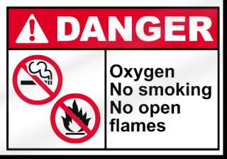 Oxygen No Smoking No Open Flames Danger Sign  