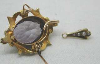 Fabulous Antique 15ct Gold Amethyst And Pearl Brooch / Pendant  