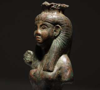 very large, beautiful and elegant ancient Egyptian bronze statue of 