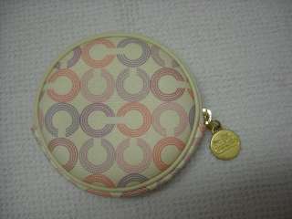 Coach Pink Op Art Round Coin Case / Purse Pop Waverly Gold Tone Hang 