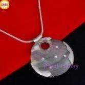 Silvery Round abalone mop Shell Inlay bead cz Pendant  