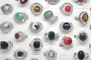 wholesale 25 natural stone silver tone Rings assorted  