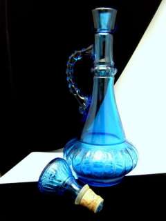 Vintage Liquor Bottle Decanter Blue Glass Genie Style  
