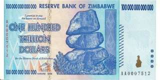 100 TRILLION ZIMBABWE DOLLARS CURRENCY MONEY INFLATION BANK NOTES MINT 