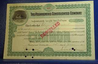 1906 POCAHONTAS CONSOLIDATED Stock Certificate  