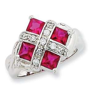  Red CZ Ring in Sterling Silver: Jewelry