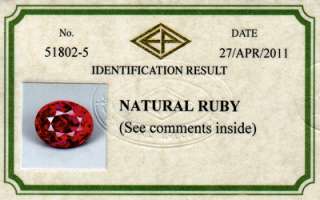 CERTIFIED Natural Gem 1.03ct Oval UNHEATED Pigeons Blood RED RUBY 