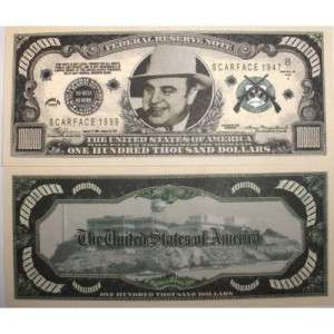 100,000 Dollars Al Capone Bill Notes 2 for $1.25 money  
