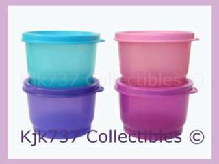   OF 4 TUPPERWARE SNACK CUP CONTAINERS W/ SEALS   PINK PURPLE +  