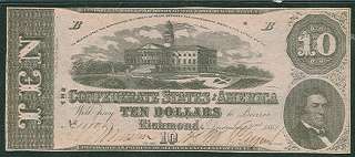 CONFEDERATE NOTE, 1862, T52, $10, Capitol at Columbia, S.C., ornate 