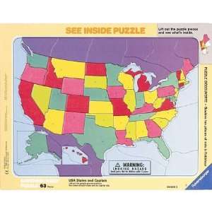    USA States and Capitals See Inside Jigsaw Puzzle 63pc Toys & Games
