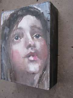 portrait face girl looking up original oil painting on box 