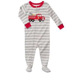   Cotton Knit Red Fire Engine Footed Sleeper Pajamas (18 Months): Baby
