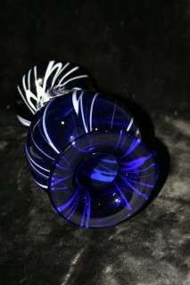 11 Cobalt Blue and White Art Glass Vase Swirl Design  