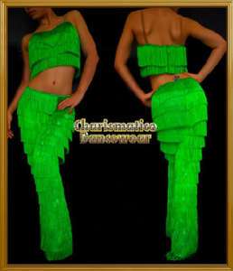 CUSTOM GREEN Latin SAMBA Fringe YULIA dance pants & Top  