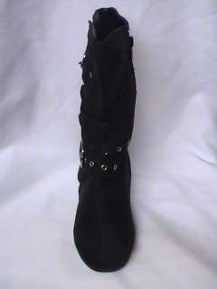 Black Suede Boots w/ Flat Heel TG Yth Sz 9  