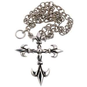   Metale Fleur Cross On Antique Link Chain Necklace: Femme Metale