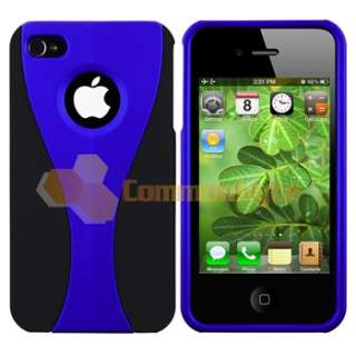 Blue/Black S Shape Cover Case+Clear Screen Protector For Apple iPhone 