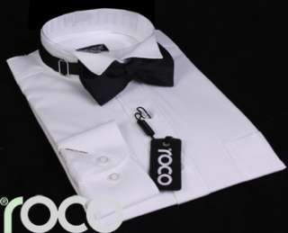 BOYS WHITE WING COLLAR SUIT SHIRT & BOW TIE SET 2 15yrs  