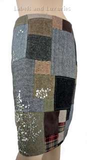 EASEL DEAN & DIMONDA Pencil Skirt Wool Patchwork Sequins Faux Leather 
