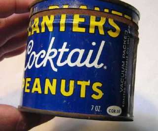 Vintage Planters Peanuts Tin Cocktail Blue Yellow  