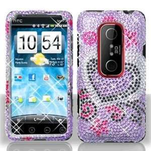  HTC EVO 3D Full Diamond Purple Love Case Cover Protector 