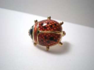 18K Yellow Gold Enamel Little Red Ladybug Pin   Made in Italy  