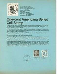 1811 1c Quill Penn Coil USPS #8006 Souvenir Page  