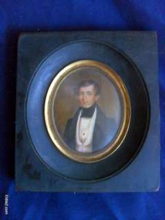 Antique American Miniature Portrait Painting, 1840s  