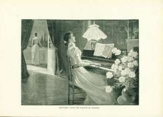 LADY PLAYING PIANO CLASSICAL MUSIC ANTIQUE PRINT 1894  
