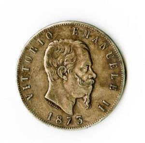 Italy Coin 1873 Silver 5 Lira XF  