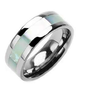 Solid Titanium Mother of Pearl Inlay Comfort Band Ring, 8mm   Size 11