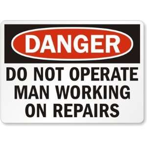   , Man Working on Repairs Plastic Sign, 10 x 7