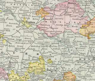 1891 map of Northern Germany. Genuine  